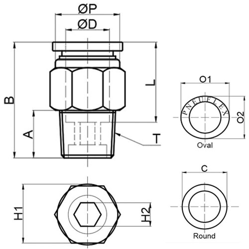 dimensions of male connector push to connect fitting
