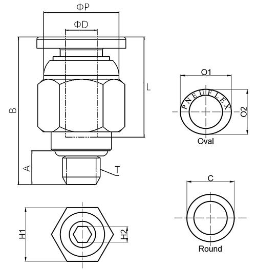 4mm M5 male connector push to connect fitting