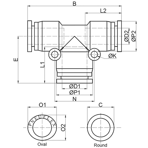 pge union tee reducer push to connect fitting drawing